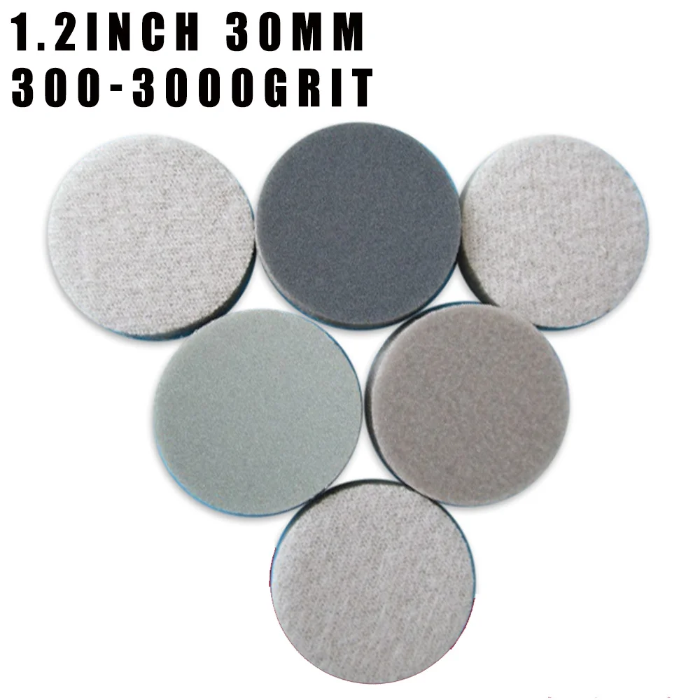 5/10/15 Pcs 30mm Back Flocked Round Sandpaper Sheet Abrasives Metal Plastic Grinding and Polishing Self-Adhesive Dry Sponge Sand