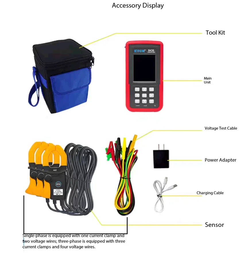ETCR8430 three-phase power meter voltage and current detection recorder ETCR8400