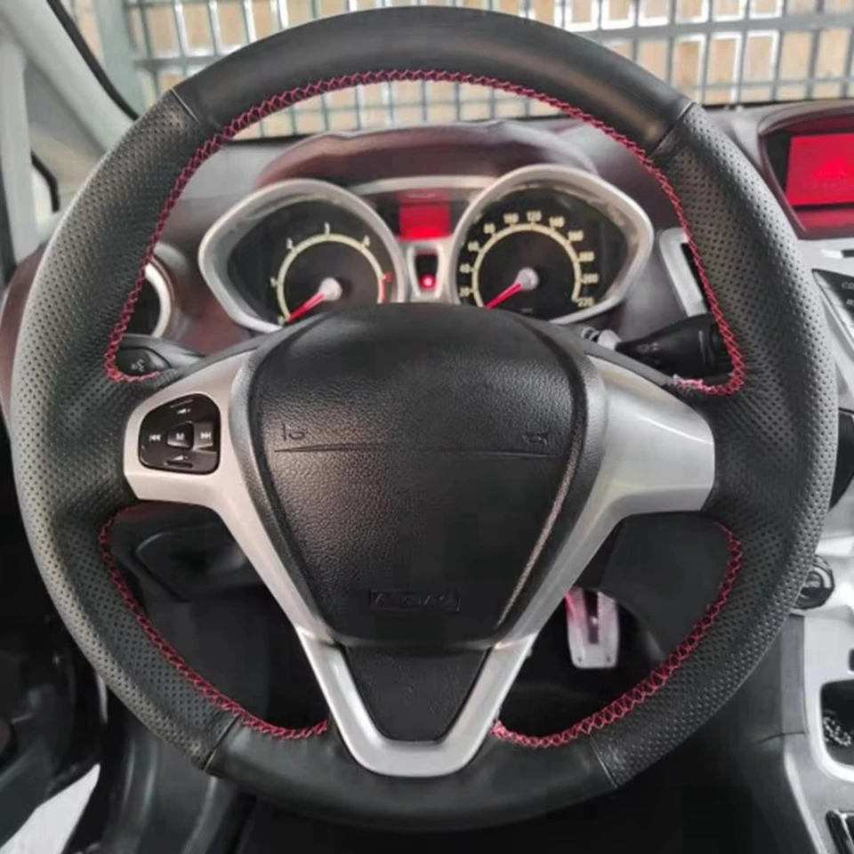 Mikrofaser Leder Auto Lenkrad Abdeckung Für Ford EcoSport 2014-2017 Für Fiesta 2008-2017 Hand Genäht leder Abdeckung Trim – Detail 1