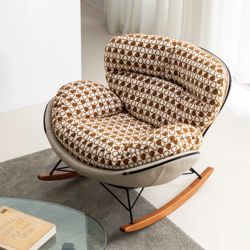 

Armchair French fabric embroidery casual modern solid wood vintage lazy home single rocking chair