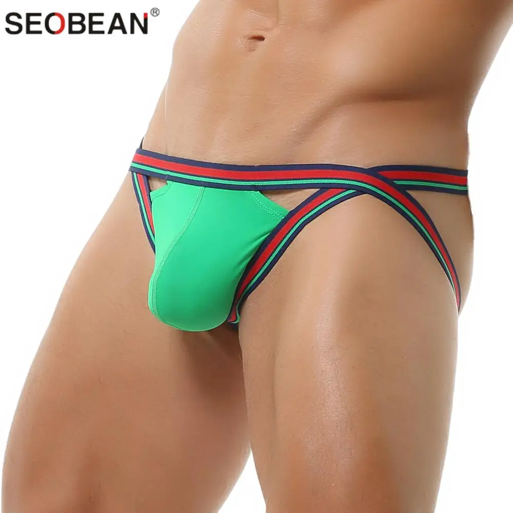 SEOBEAN Brand Men\'s Sexy Briefs Nylon Men Underwear Briefs Soft Comfortable Exposed Buttocks Jockstrap Gay Male Panties