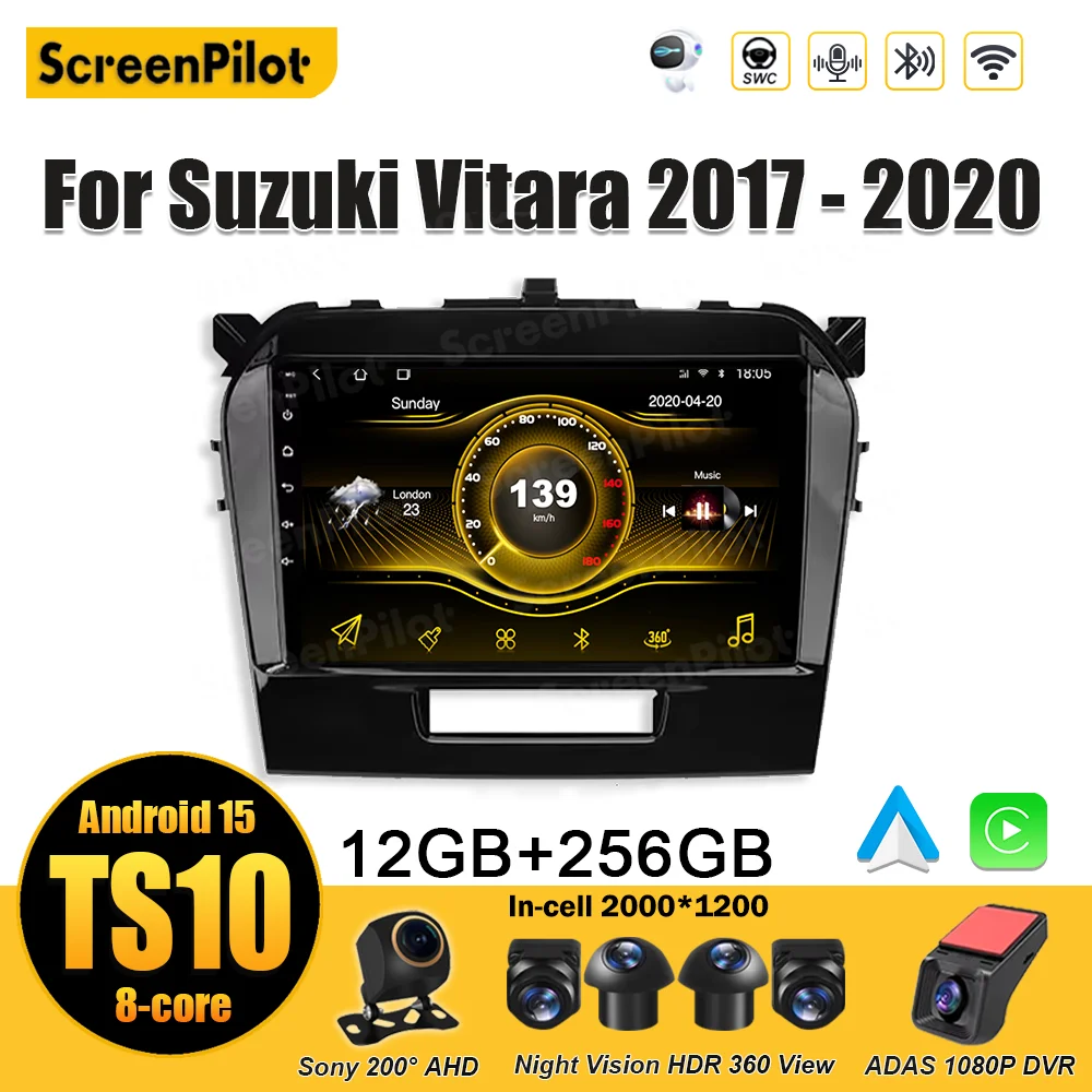 لسوزوكي فيتارا 2017 2018 - 2020 راديو السيارة الوسائط المتعددة مشغل فيديو الوسائط المتعددة مشغل فيديو أندرويد 15 Carplay شاشة تعمل باللمس 5G #1