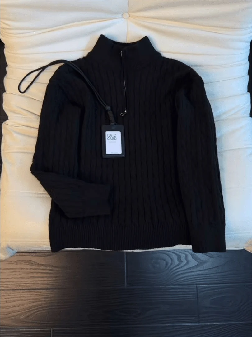 

Мужской вязаный свитер Bla f Zip с воротником Хенри, весенний, высококачественный, с узором косы, базовый, шерстяной, для ношения под одеждой