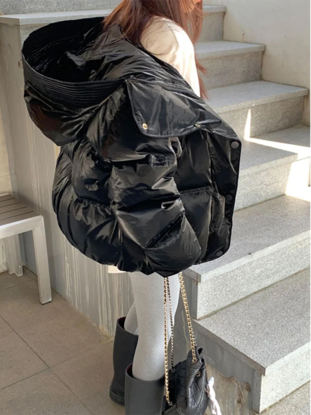 

Women's Hooded down Cotton Jaet Warm Fluffy Sweet Slimming ort Korean Sle Commute Pure Color Zipper Closure Thiened