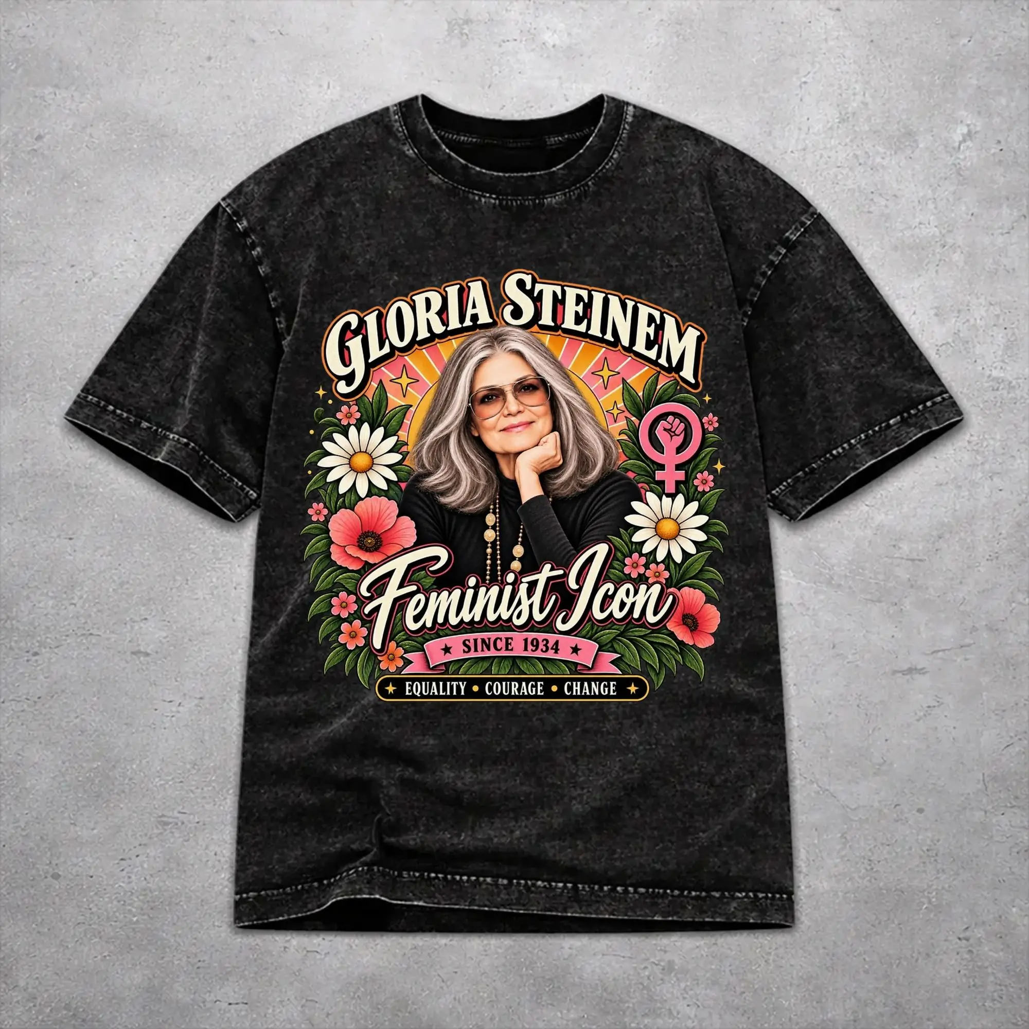 RIP Gloria Steinem  Washed T Shirt Vintage Harajuku for Men Women  Hiphop T-Shirts Tee Cotton