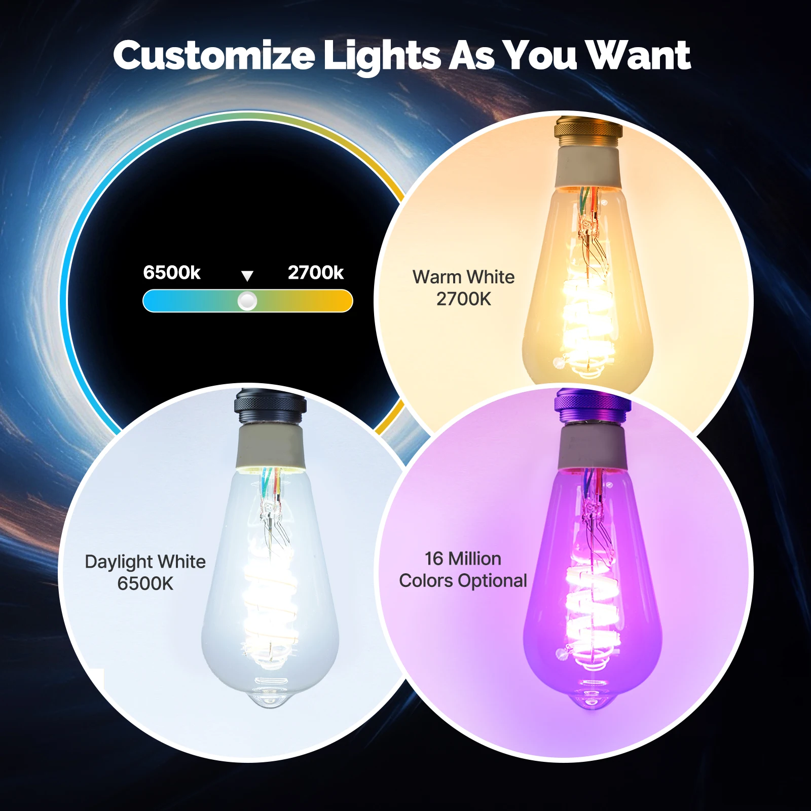 MOES Smart ST64 Edison LED Bulb,Tuya Matter/Zigbee,16 Million RGB Colors,2700K-6500K,Dimmable,Works with Alexa/Google Home