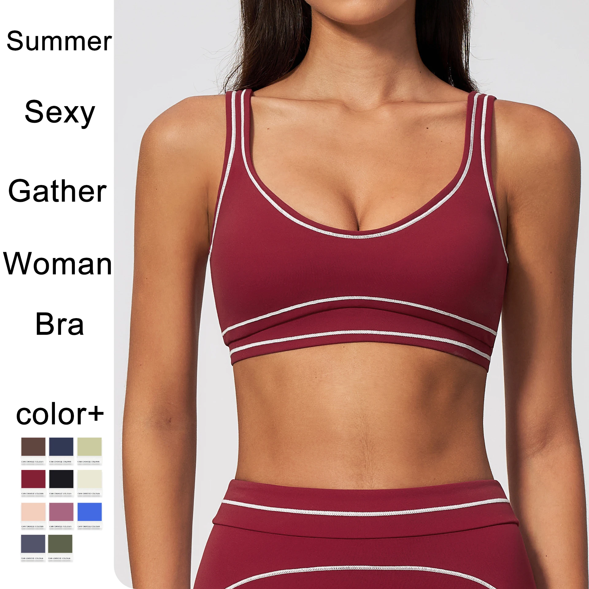 Color Blocking Shock-absorbing Running Woman Yoga Bra Top Removable Chest Cushion Gather Shockproof Workout Top Sports Bra