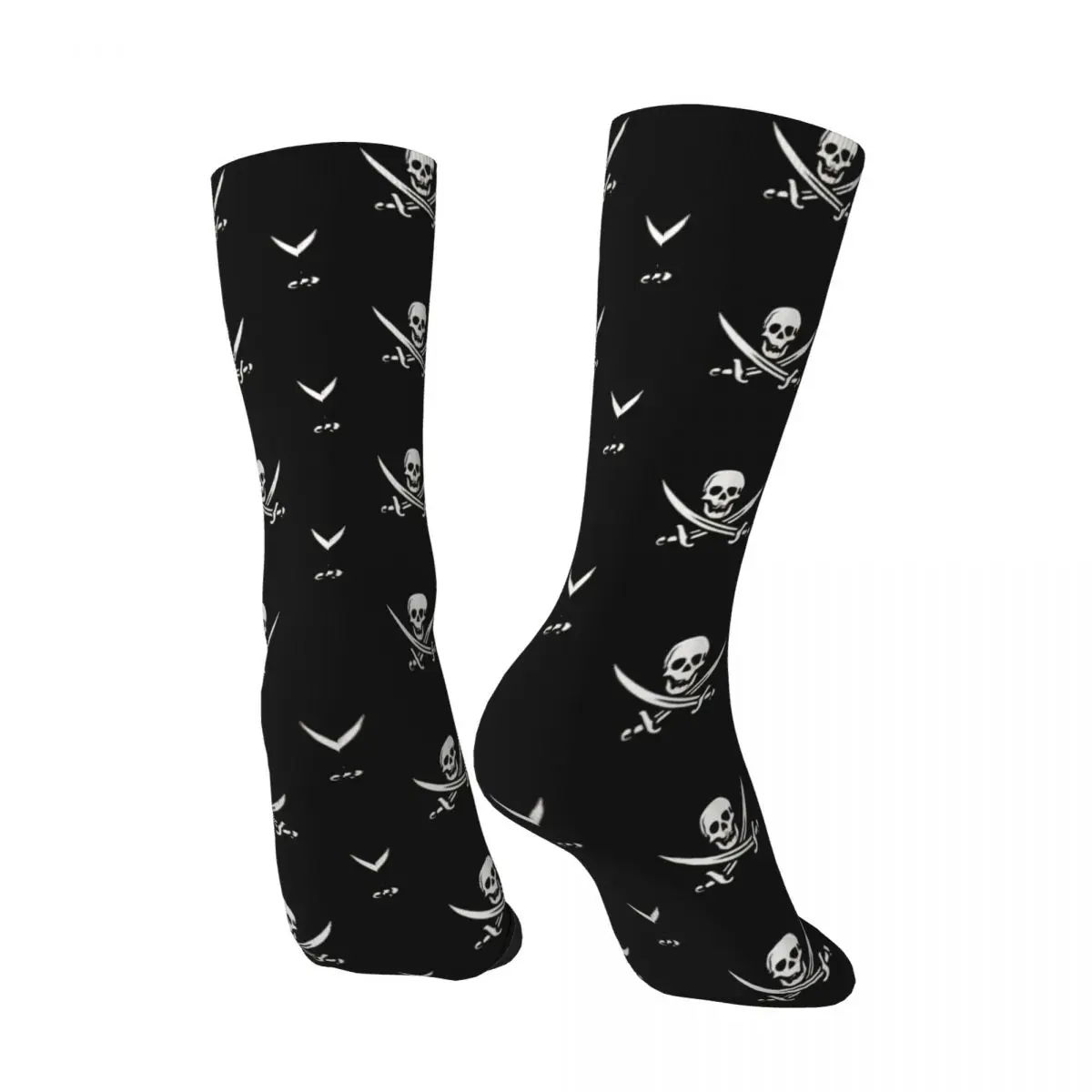 Retro Calico Jack Sword Pirate Flag Jolly Roger Graphic Crazy Men's Socks Unisex Street Style Seamless Printed Crew Sock