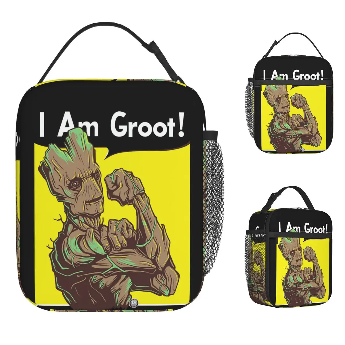 Guardianes de la Galaxia Soy fuerte Groot Marvel Bolsa de almuerzo con aislamiento Bolsa más fresca Contenedor de almuerzo Bolsa de almuerzo a prueba de fugas