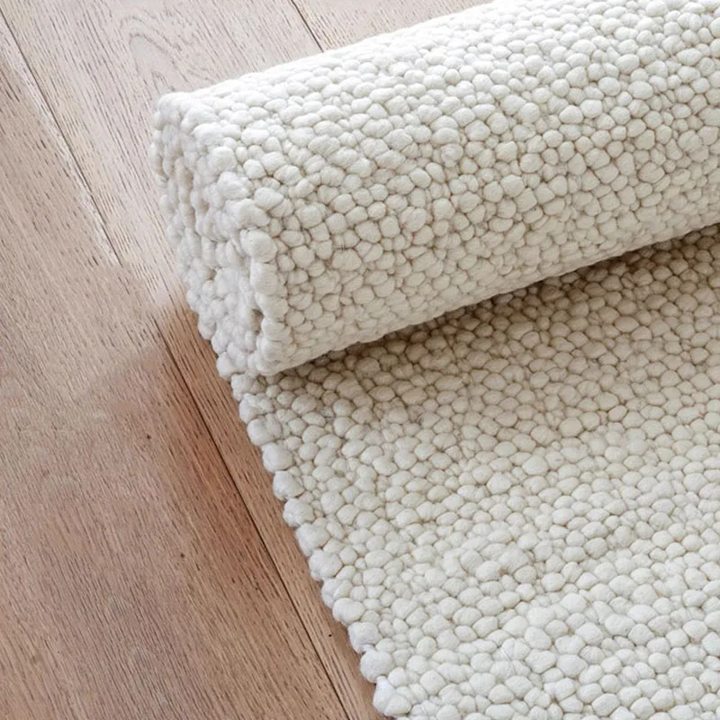 New Hand Woven Wool Carpet Living Room Solid Color Minimalism Luxury Area Rug for Bedroom Home Decor Japanese Style Bedside Rugs