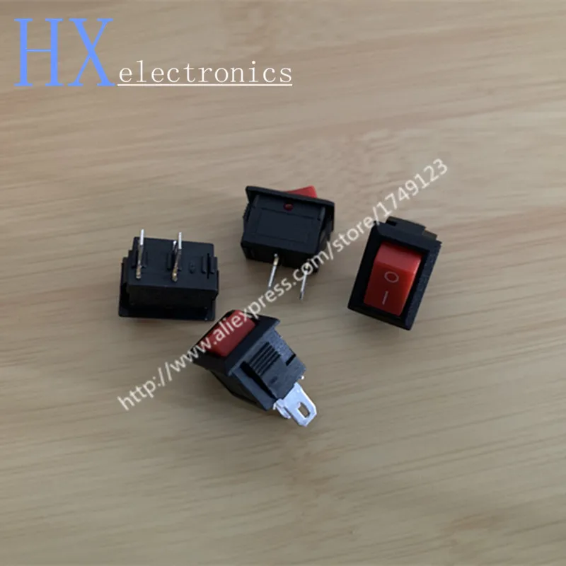 100PCS 10*15 Red Black White Head Spst KCD1-11 15*10MM 250VAC 3A Rocker Switch 2/3 Feet 2P 3P