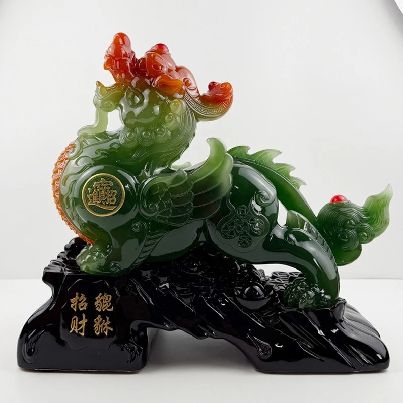 Resin Pixiu Lucky Ornament Imitation Jade Piqiu Living Room Office Bogu Rack Wine Cabinet Decoration
