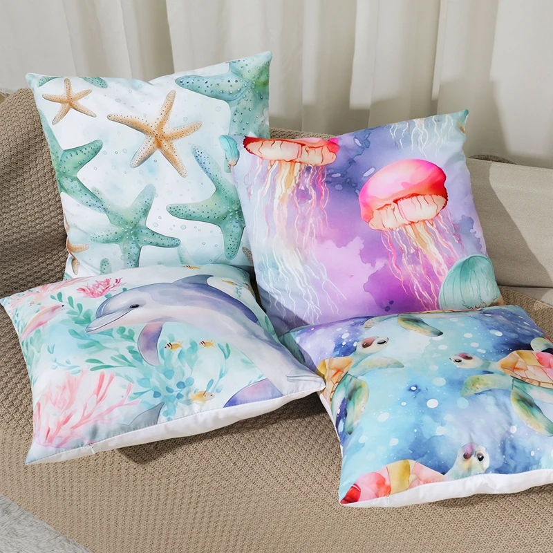 

Sea Theme Cushion Cover Sea Animal Pillowcase Under The Sea Seaside Home Living Soft Pillow Case Home Decorations