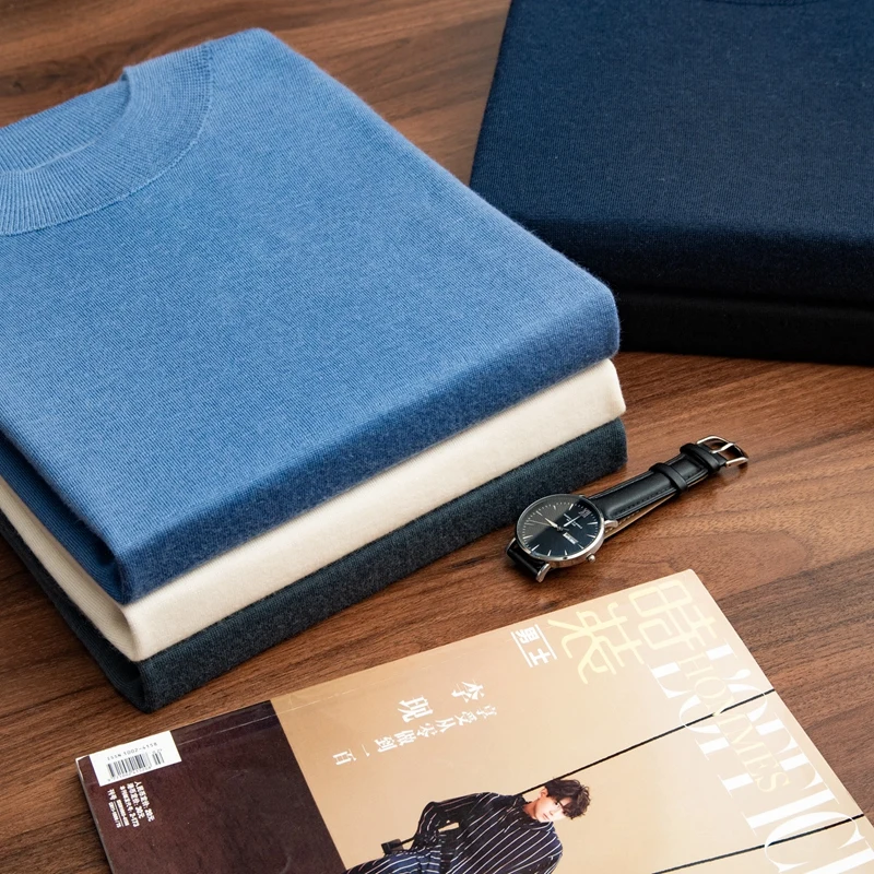 100% cashmere men's pullover business casual 18 needle knitted spun sweater Mock Neck Tops loose Jumper high-quality luxury