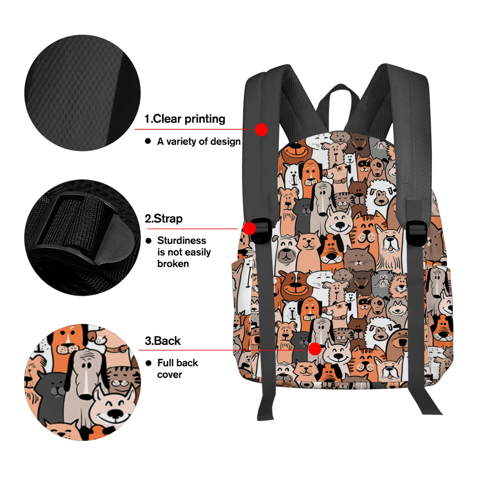 Cartoon Dog Cat Doodle Backpack Teenagers Student School Bags Laptop Bag Women's Casual Travel Backpack