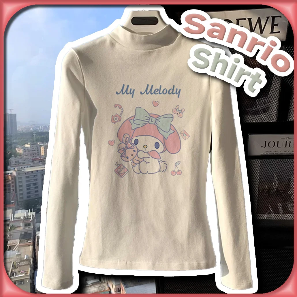 Kawaii My Melody Kids Comfortable Thicken Undershirt Sanrio Anime Clothes Cinnamoroll Costume Kuromi Girls Long-sleeves Tops