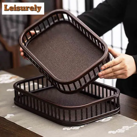 Walnut Color Bamboo Wood Storage Basket Rectangular Fruit Tray Household Tea Set Placement Basket  Tea Tray Room Dim Sum Plate