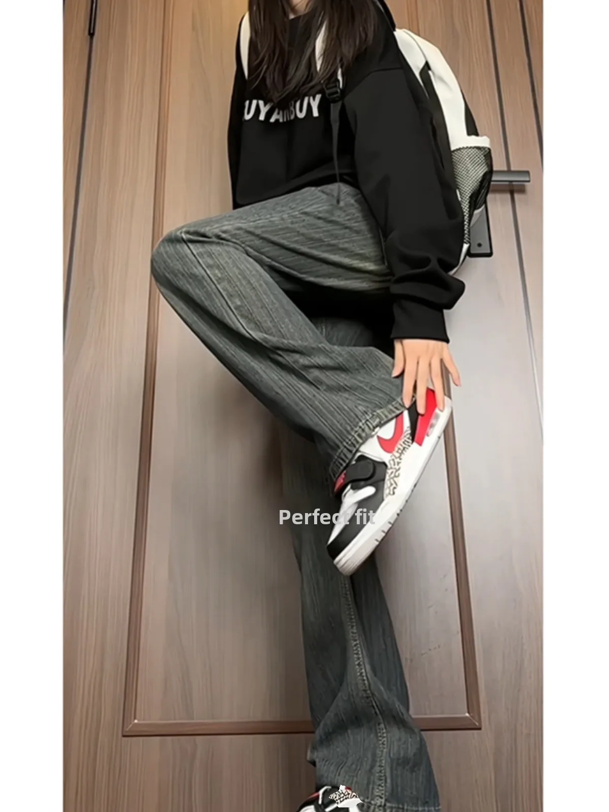 

Retro American Sle Men's Jeans Spring Autumn High Waist Extended Bamboo Fiber Waed Straight Leg Micro Flared Pants