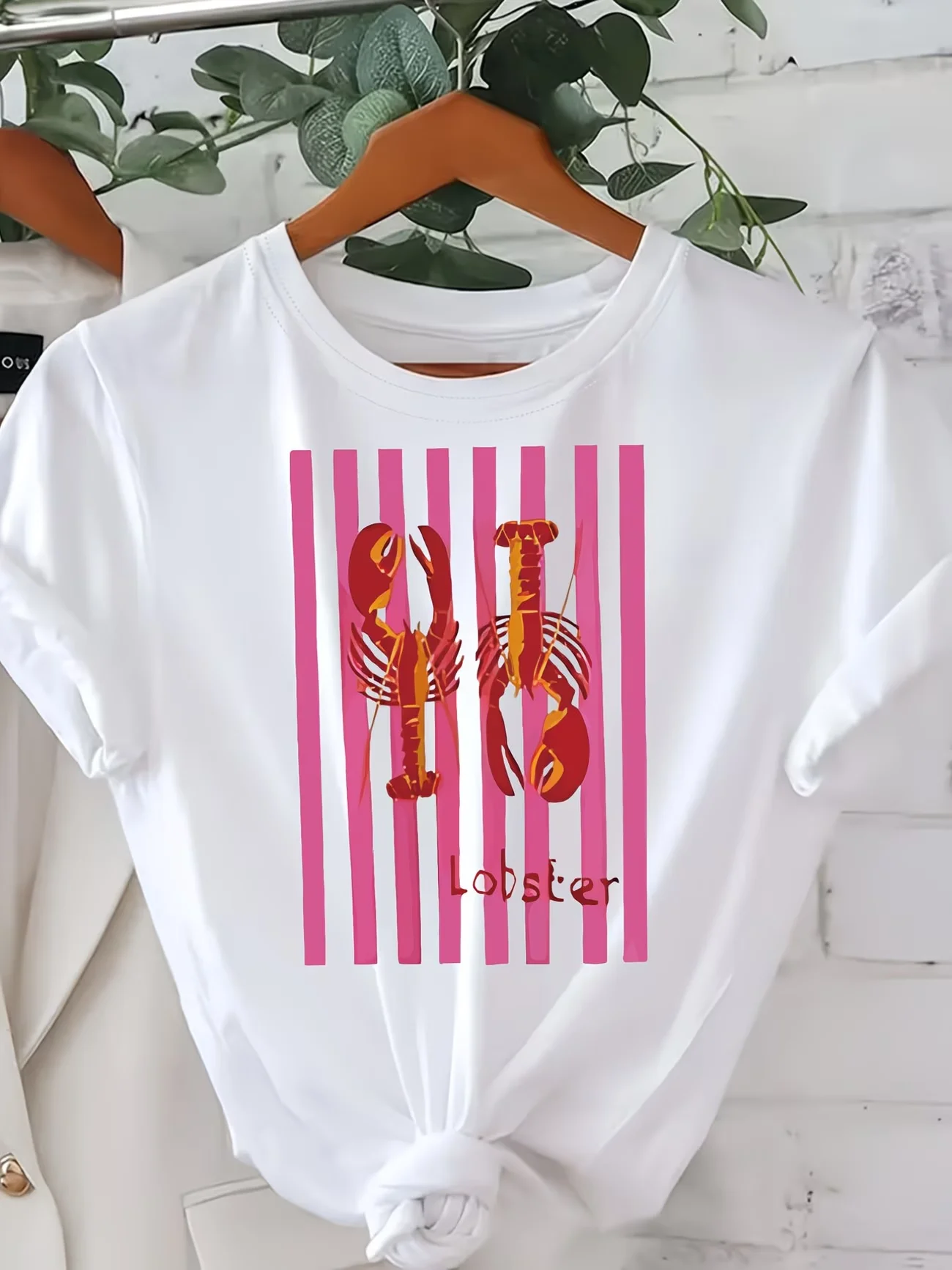 Short Sleeves, Red Lobster, Gradient Crew Neck Casual Short-Sleeved Top for Women'S Clothing, Comfortable Fit, Classic Design