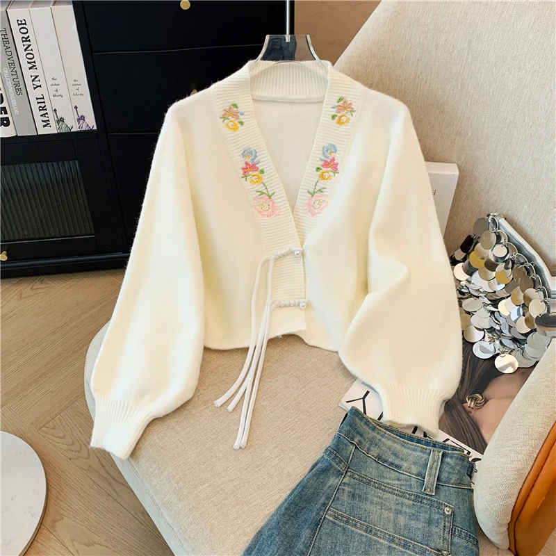 

Новый китайский вязаный кардиган Sle V-Ne Long Sve, женская весенне-осенняя верхняя одежда, дышащее волокно из полиэстера