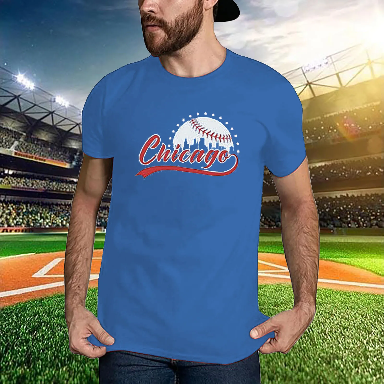 Classical City Men's Shirt Apparel For Baseball Fans Short Sleeve Shirt Cityscape Skyline Shirt Mens Plain T Shirts