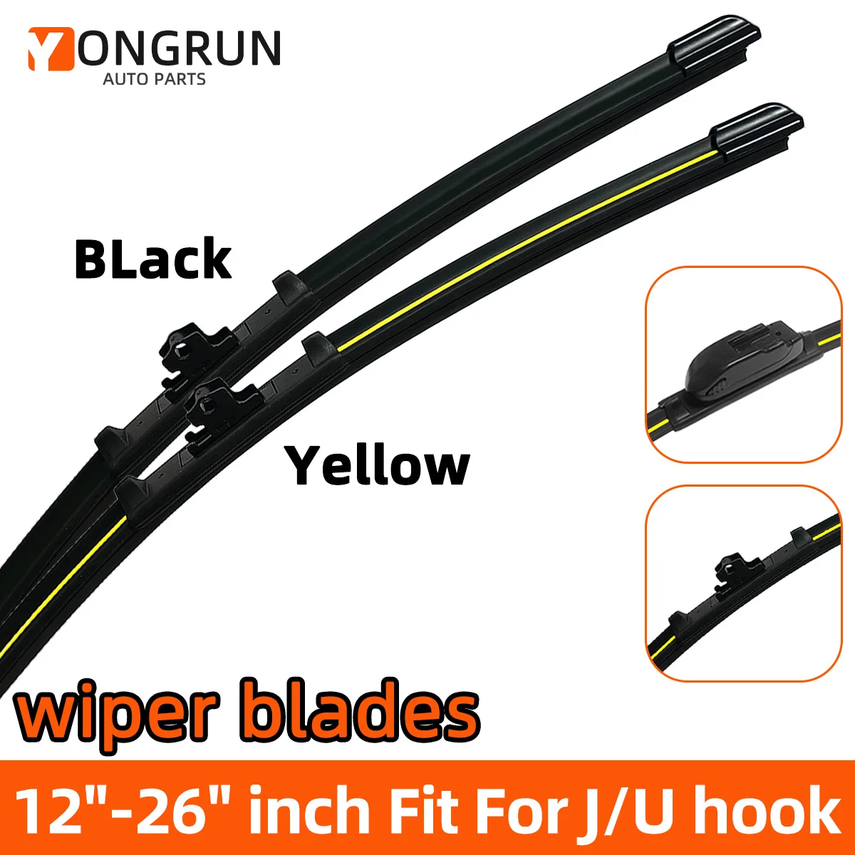YONGRUN 1PC Wischer 12 "13" 14 "15" 16 "17" 18 "19" 20 "21" 22 "24" 26 "Auto Windschutzscheibe Universal U/J Haken Neue Wischer Klinge Ohne Regen Clip