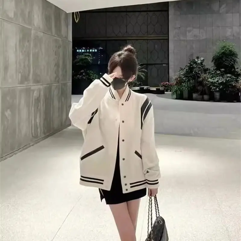 Color Blocking Ball Suit Jacket for Women 2024 Spring Autumn New High-end Explosive Street Loose and Slimming Casual Jacket Top