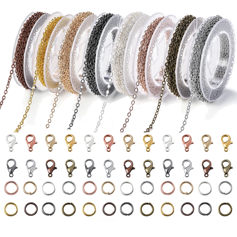 1 zestaw 3m żelazny łańcuch kablowy luzem łańcuchy Link Chain z Jump Rings Lobster klamrami dla DIY tworzenia biżuterii zestaw naszyjnik materiały