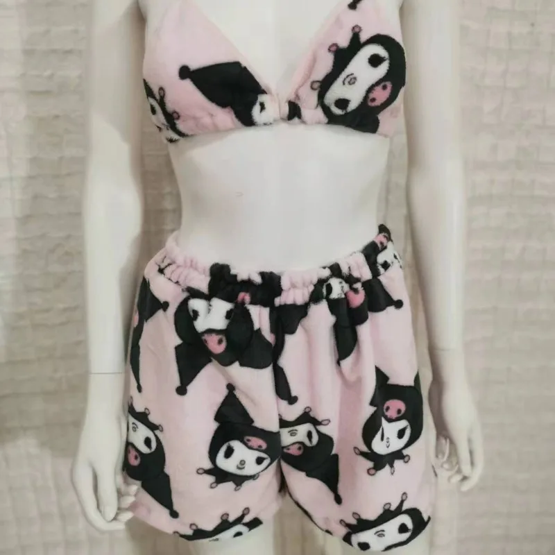 Sanrio Kuromi Casual Sports Shorts weiche und wachsartige Flanell Damen Sommer neue elastische Taille hohe Taille weites Bein Hot pants