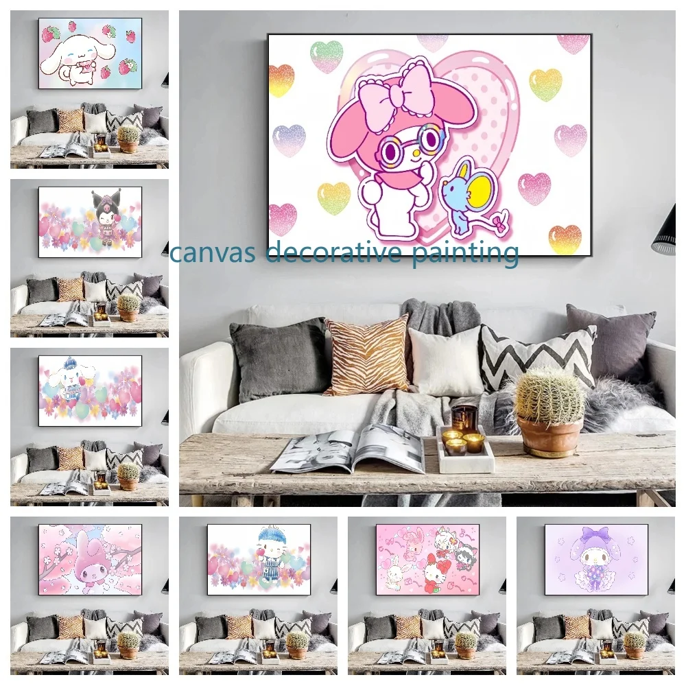 

MINISO Sanrio Hello Kitty Kuromi Cute Cartoon Character Kawaii Posters Wall Home Decor Canvas Painting Children's Gift Picture