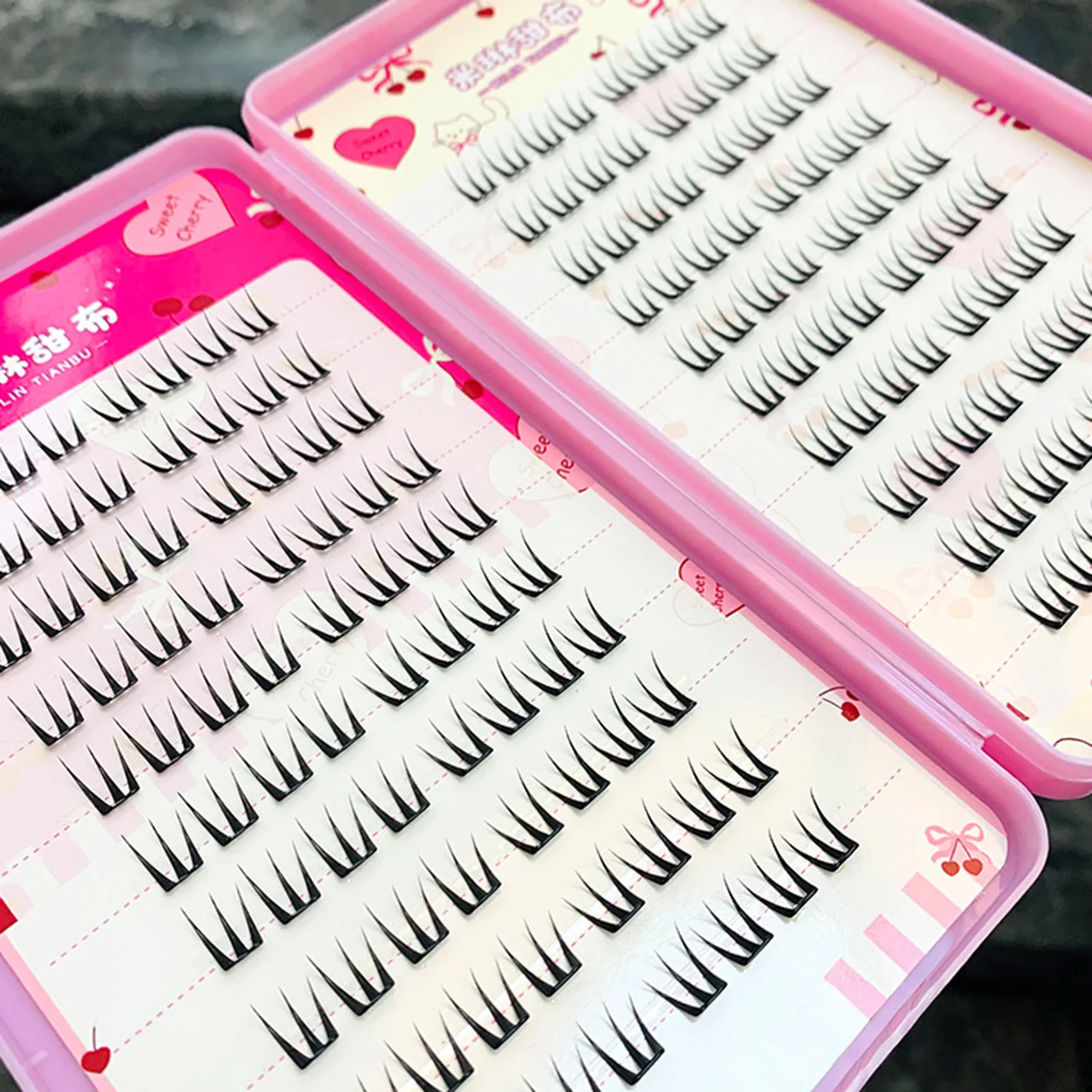 Clusters de pestañas individuales en forma de W sin pegamento, pestañas postizas negras de larga duración, autoadhesivas, extensión de pestañas cómicas de gran capacidad