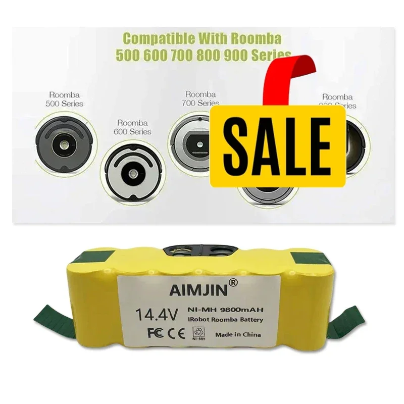 🏗️14.4V 9800mAh Ni-MH Rechargeable Vacuum Cleaner Battery Compatible with iRobot Roomba 500 Series 600 Series 700 Series 800 Se