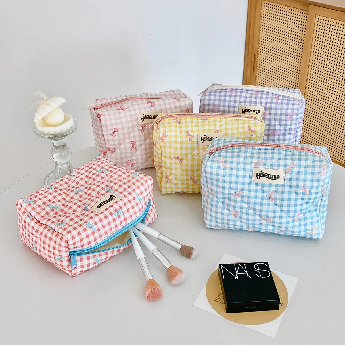 

Cartoon Bow Knot Women Makeup Zipper Bag Large Capacity Travel Toiletries Storage Bag Washbag Female Brush Cosmetic Storage Bags