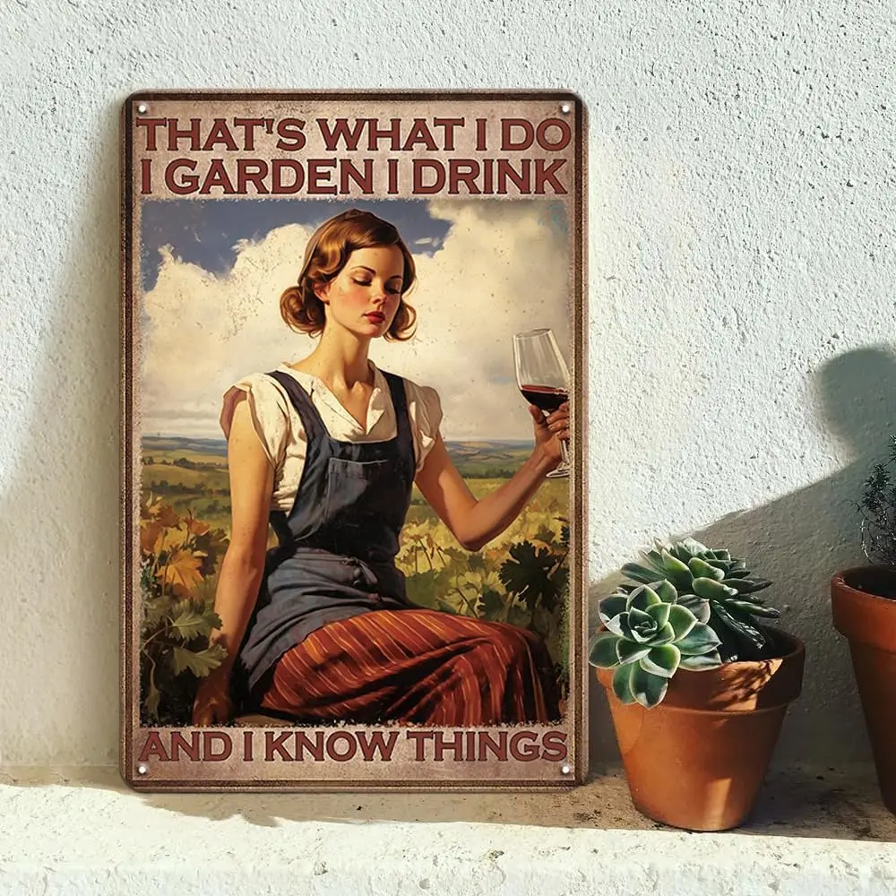 Vintage Metal Tin Sign Garden Signs Funny Garden Decor - That’s What I Do I Garden I Drink And I Know Things - Gift for Gar sign
