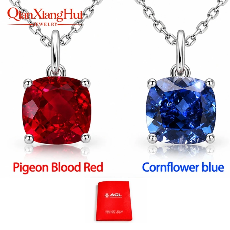 925 Silver 4ct 9*9mm Cushion Royal Blue/Cornflower Sapphire Pigeon Blood Red Ruby Inclusions Stone Jewelry for Pendant Necklace