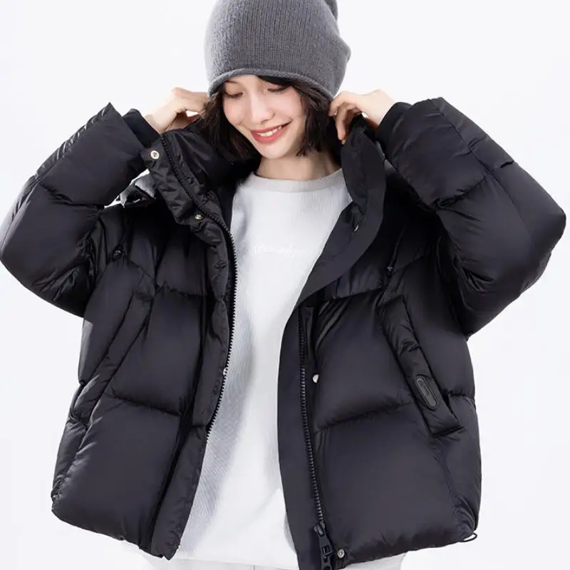 Nueva Chaqueta de algodón con capucha informal holgada a la moda corta de invierno para mujer Chaqueta de algodón de estilo universitario con diseño occidental cálido y grueso