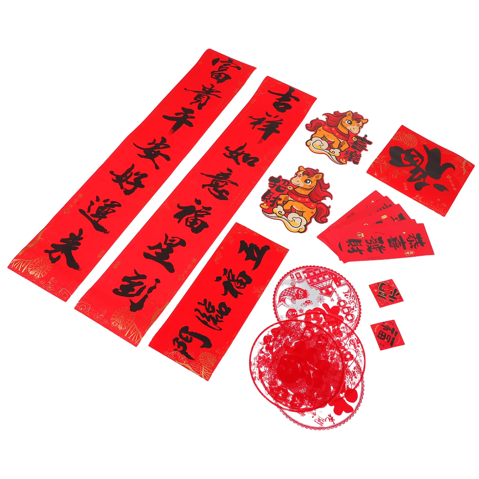 

32Pcs Chinese Couplets Set for Lunar New Year Celebration Horse Year Decorations Chunlian Window Clings Porch Festival Ornaments