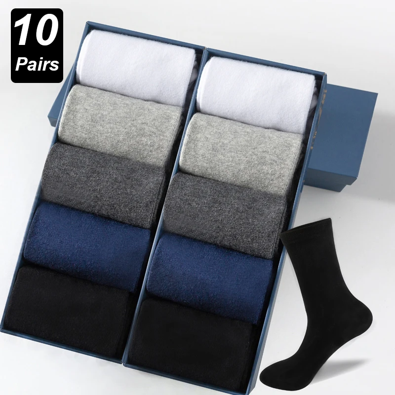 10Pairs/Lot Men Combed Cotton Socks Black Casual Business Breathable High Quality Man Sock New For Male Plus Size EU38-48