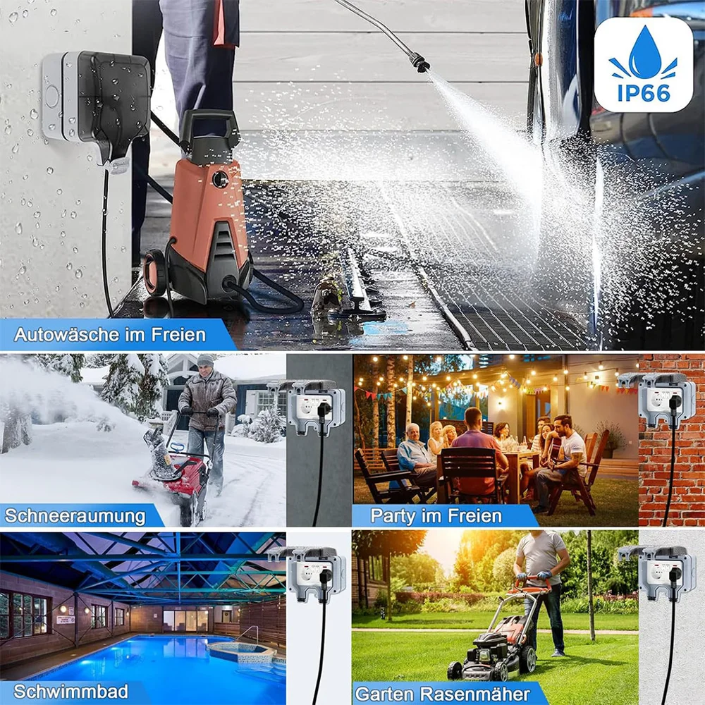 PC Double Outdoor Socket Waterproof Outside Plug Socket Waterproof IP66 Wall Electrical Outlet