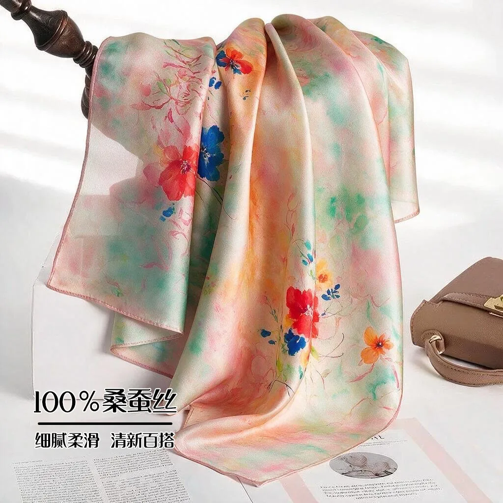 Jacquard mulberry silk scarf double-sided printed square scarf length