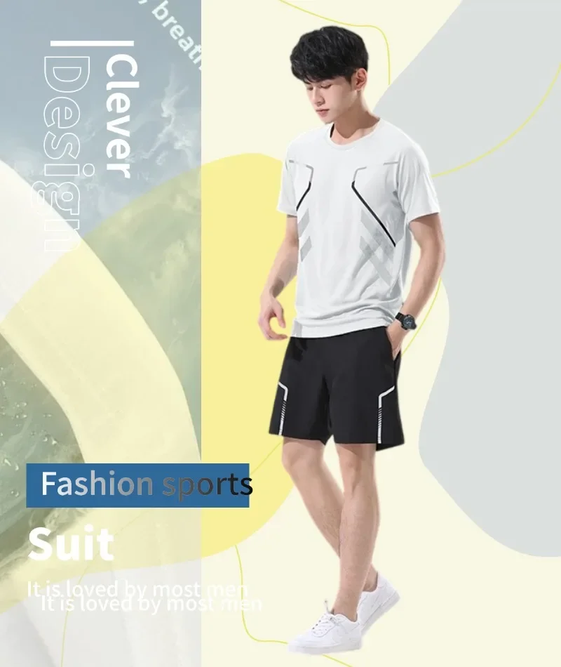 

Men's Summer Sports Suit Ice Silk Quick Dry T-Shirt Short Sleeves Fitness Clothes Running Shorts Badminton Uniform Training Equi