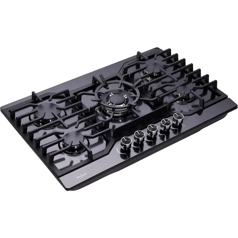 30 Inch Gas Cooktop, 5 Burners Built-in Stove Top Stainless Steel (Thermocouple Protection)