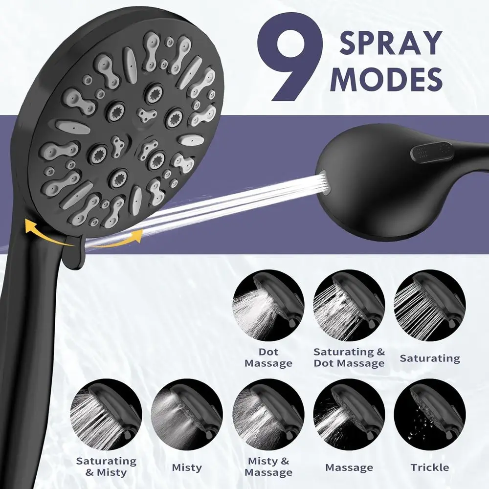 Dual Shower Heads with Handheld Spray, 7.5 Rainfall and 9 Fixed Head, Matte Black Finish
