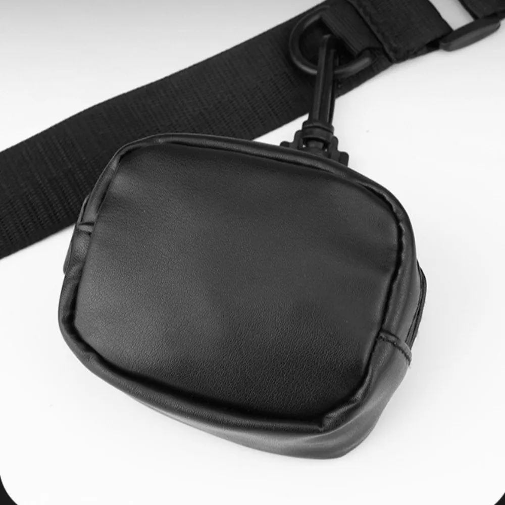 PU Leather Men's Phone Bag High-end Unisex Mobile Phone Chest Bags with Small Hanging Bag Square Black Crossbody Bag Outdoor