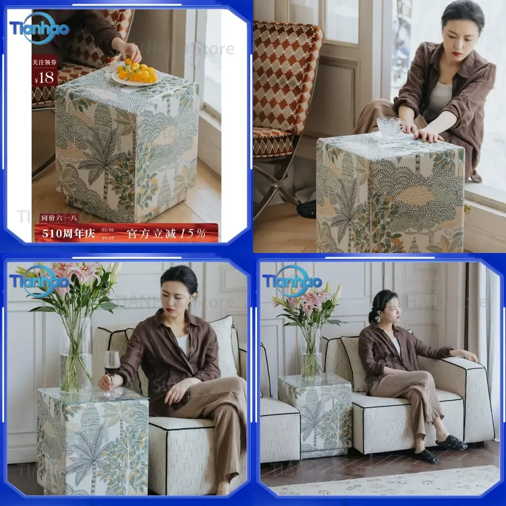 Family Romance Small Forest Fabric Coffee Table for Medieval Living Room Plants Oriental Aesthetics Soft Bag Decoration Side
