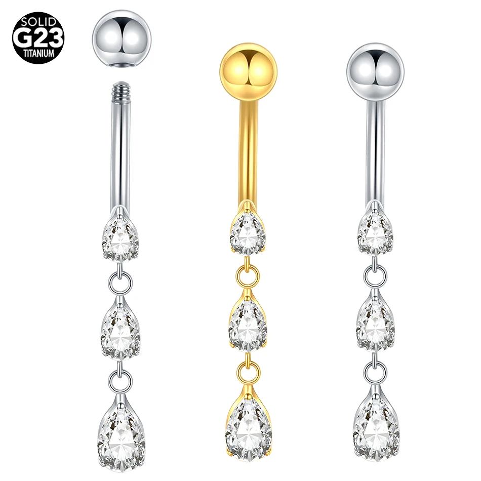 Anneau de ventre en titane triple larme pour femme, filetage interne, cubique, piercing au nombril, bijoux Ombligo, 1PC