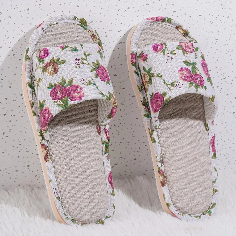 Comfortable Flax Slipper Fashion Slippers Casual Floral Women Home Indoor Anti-slip Sandals Spring Autumn Casual Floral Slides