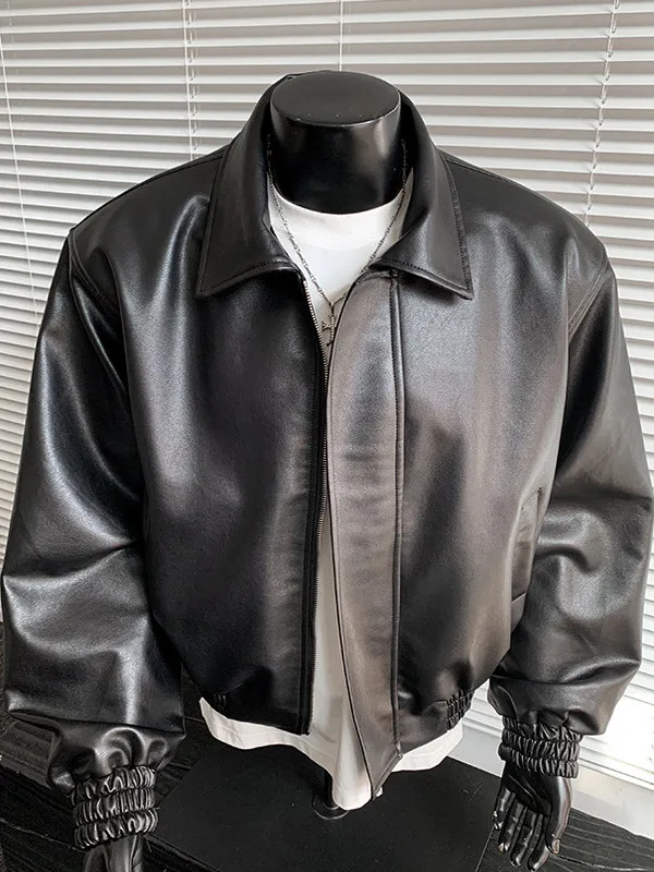 

American Retro Cleanfit ort Padded oulder Leather Jaet Men's Autumn High Casual Loose Cotton Added Leather Jaet