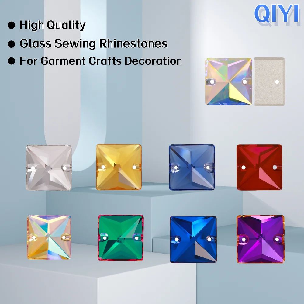 Square High Quality Glass Flatback Sew On Rhinestone 12 14 16 22MM Glitter Crystal AB Gemstones for Sewing Fabric Clothes Dress