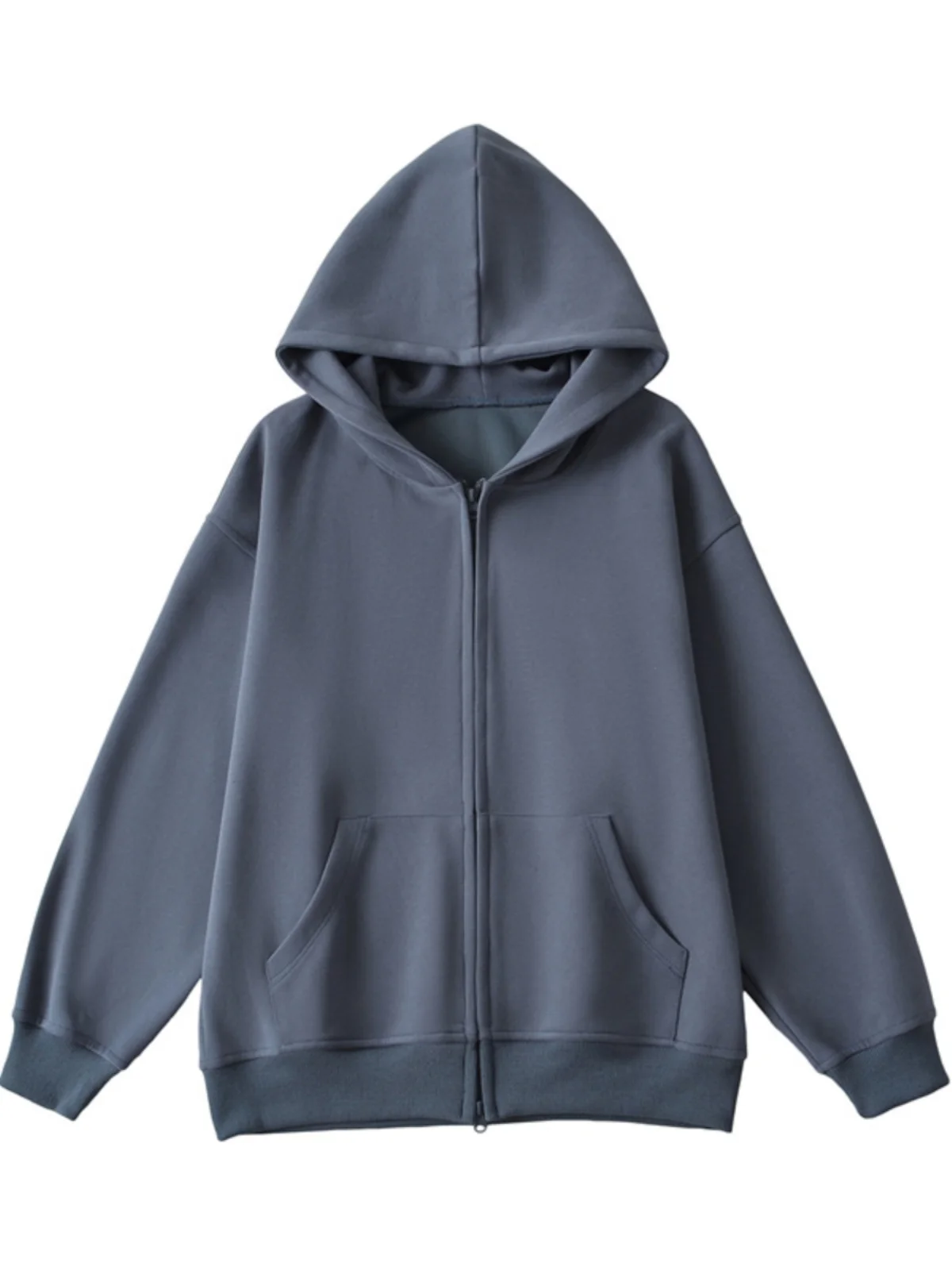 เสื้อฮู้ดดี้ทรงโอเวอร์ไซส์สไตล์อเมริกันสำหรับผู้หญิง ซิปคู่ ลำลอง ช่วยให้ดูผอมเพรียว สตรีทแวร์ แขนยาว ความยาวปานกลาง เสื้อฮู้ด